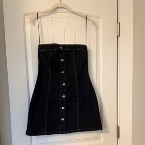 Abercrombie & Fitch Blue Strapless Button-Front Denim Dress